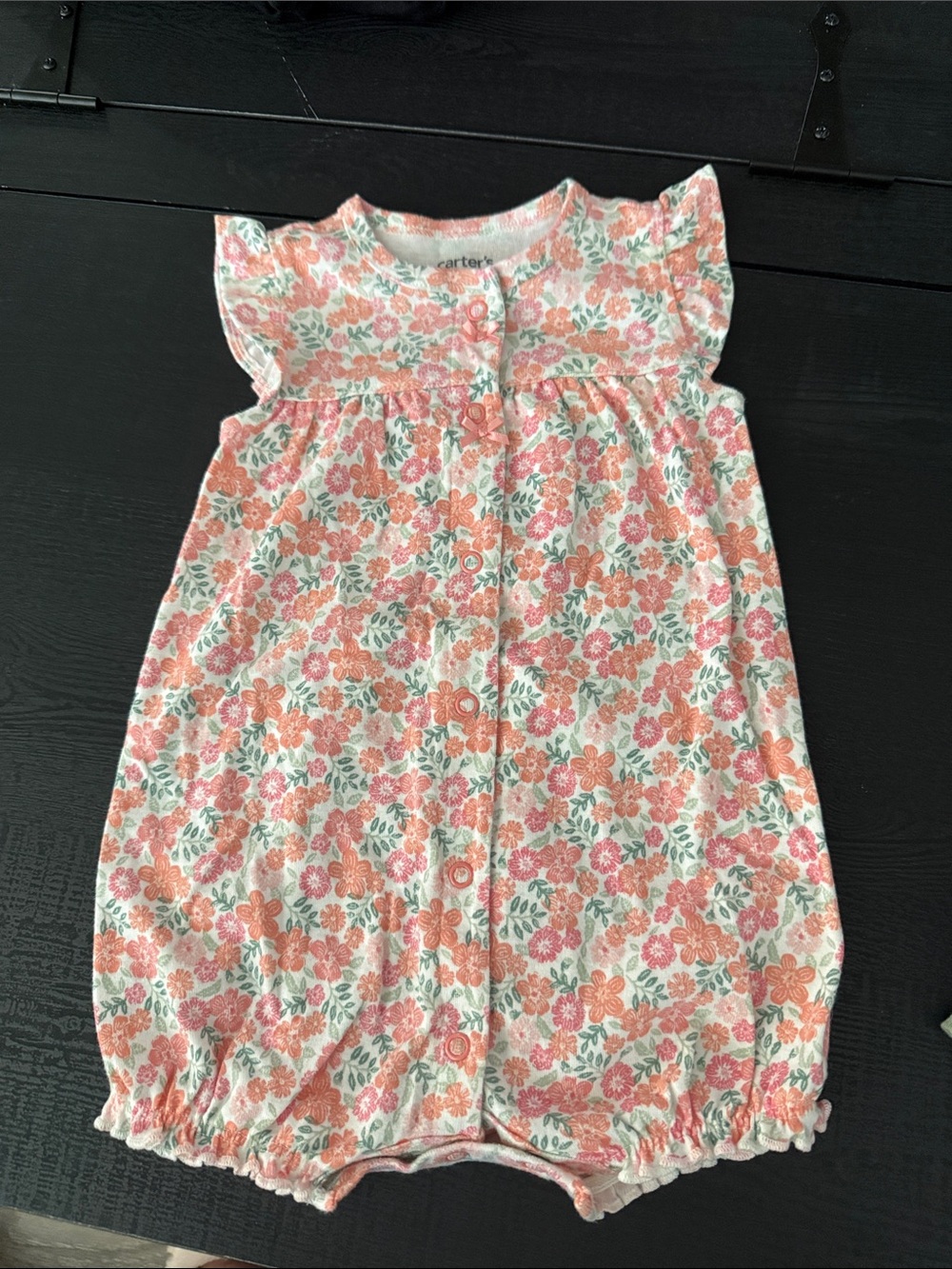 Carter's Coral Pink & Green Floral Baby Sleep Romper